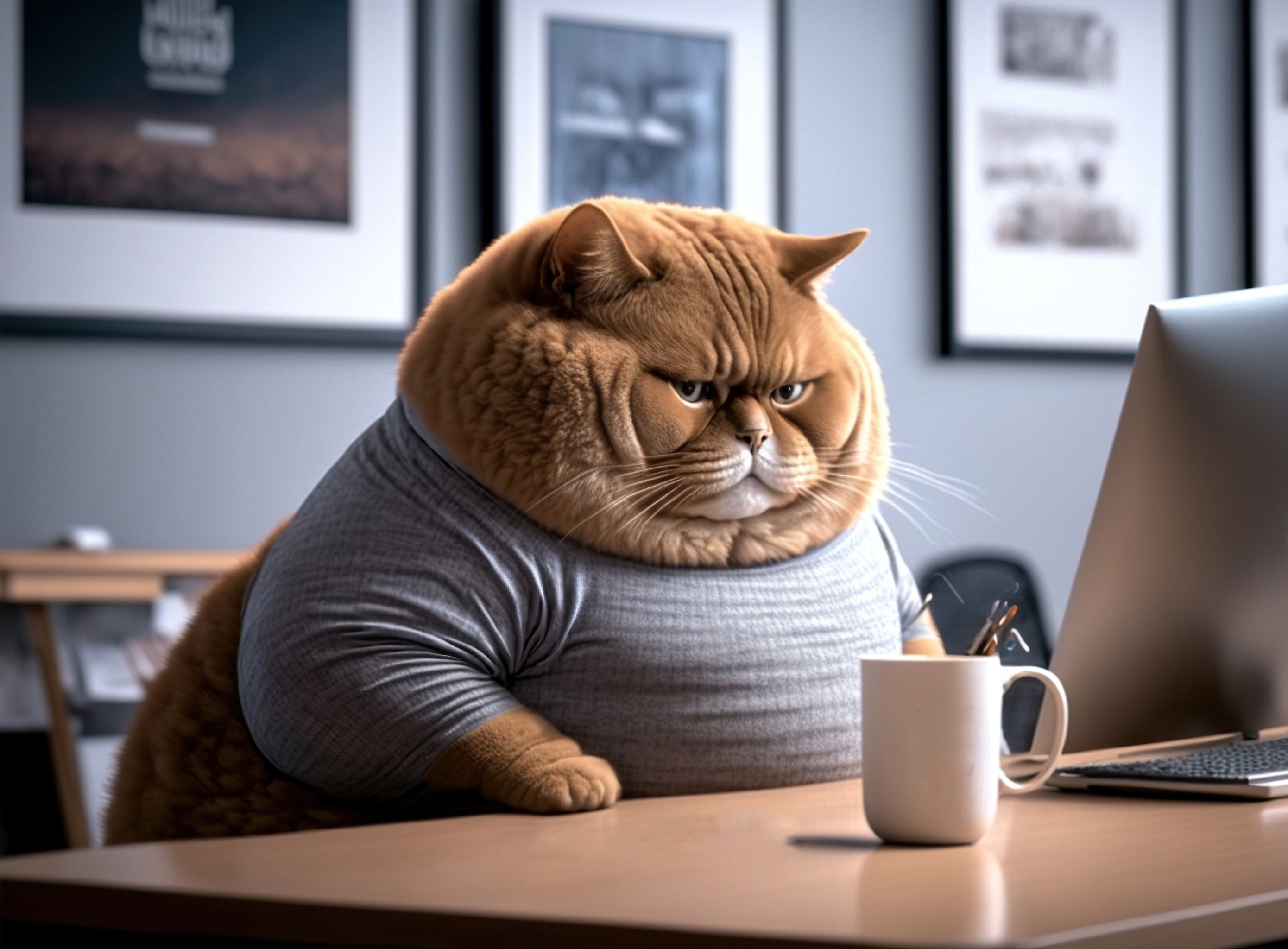 Fat Cat Looking at a Labtop