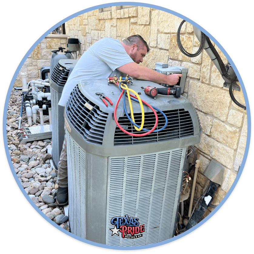 Text Pride Worker Repairing HVAC System Wiring